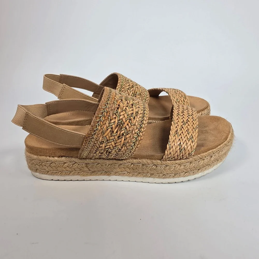 Sun + Stone Karli Sandals Womens 9M Tan Gold Espadrille Platform Boho Festival